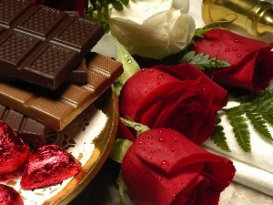 chocolate, roses, Red, White