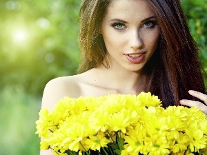 Yellow, Chrysanthemums, Women