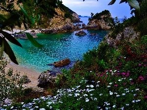 Coast, rocks, sea, Greece, Beaches