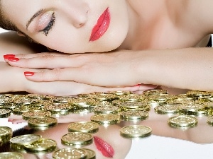 coins, Golden, Women, smiling
