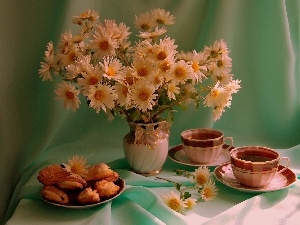 Cookies, tea, daisy, cups