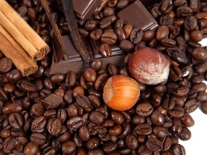 cuts, nuts, grains, chocolate, coffee