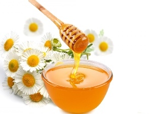 honey, daisies, bowl