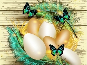 Easter, feather, eggs, graphics, butterflies