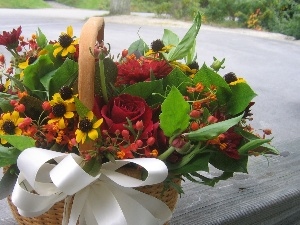 full, flowers, basket