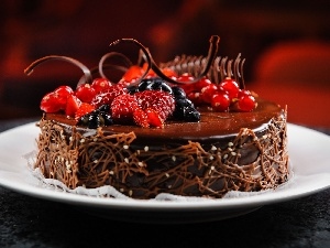 Fruits, decoration, chocolate, Cake