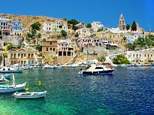 Greece, Houses, sea, boats