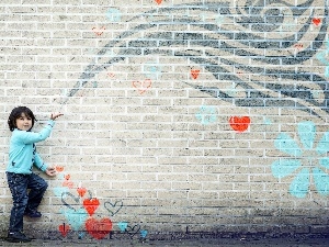 heart, wall, Kid, Drawing