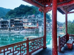 Feng Huang, old, Town, Houses, China, River
