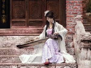instrument, an, girl, Singing
