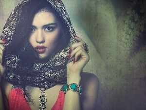 jewellery, make-up, Mysterious, shawl, girl