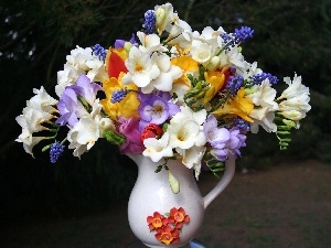 jug, White, bouquet, freesia