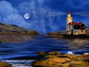 Lighthouses, rocks, coast, Sea