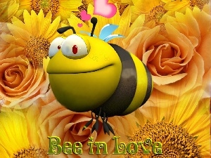 Bee, LOVE, Flowers