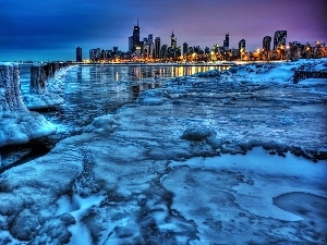 Michigan, night, lake, panorama, Icecream, Chicago