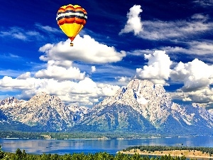 Mountains, Heaven, Balloon, lake, an