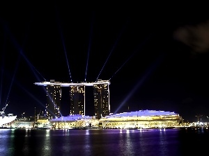 night, panorama, Singapur, Marina Bay Sands