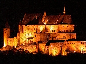 Castle, night, Luxembourg
