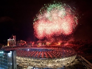 Night, Stadium, national, Ukraine, fireworks, Kiev