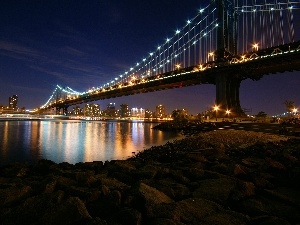 Nowy York, Manhattan Bridge, bridge, Night