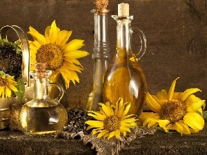 oil, Bottles, Flowers, sunflower