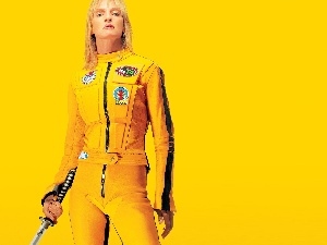 overalls, Uma Thurman, Yellow