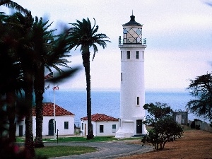 Palms, maritime, sea, Lighthouse