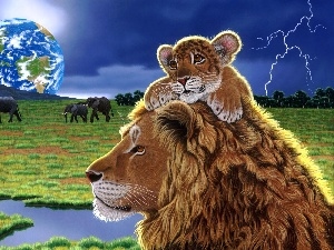 Planet, Storm, Lion, young