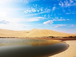 rays, lake, Desert, sunny, Dunes