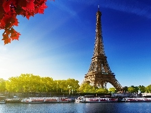 Red, Paris, tower, Leaf, Eiffla