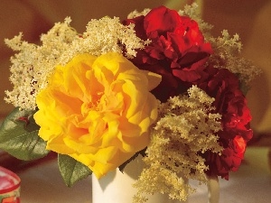 rouge, red, bouquet, yellow