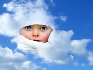 Sky, Blue, Eyes, Kid, clouds, face