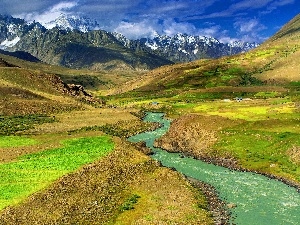 Sky, brook, Mountains, Valley