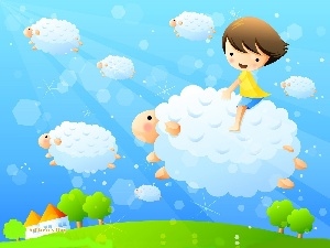 sheep, Sky, Kid