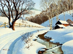 picture, stream, winter, Arthur Saron Sarnoff, Way
