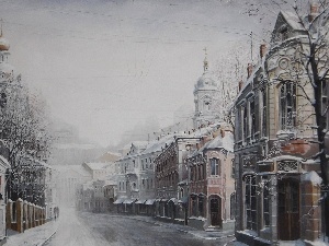 Street, Town, picture, winter