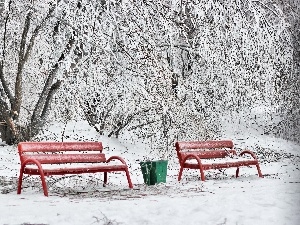 viewes, trees, Park, bench, frosty