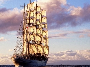 water, clouds, sailing vessel