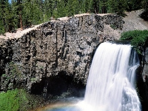 waterfall, Rocks, trees, viewes