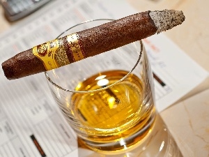 Whisky, cigar, A glass