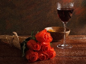 glass, Wine, roses