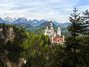 woods, Mountains, Castle, Neuschwanstein