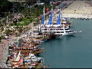 VEGETATION, Yachts, Harbour, Antalya, boulevard, sea, wharf